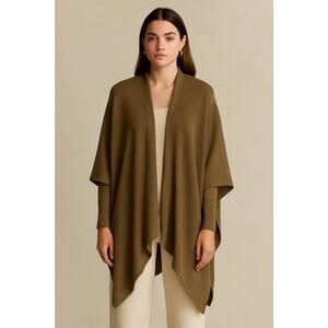 Olive Green Asymmetric Lagenlook Cape Cardigan Wrap Sweater Boho Minimalist XS‎